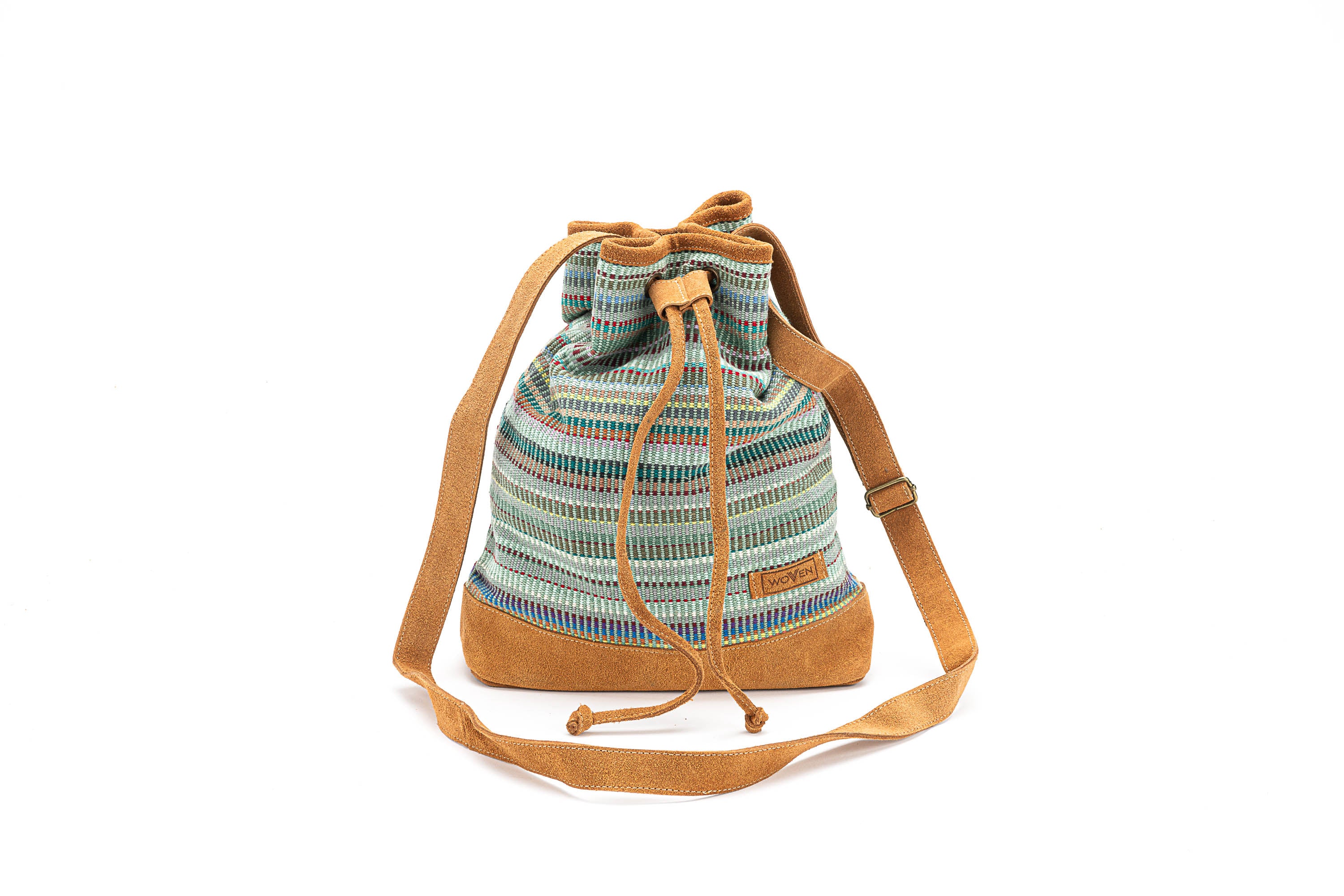Bucket Bag Green Color Mix Woven Handmade from Nepal